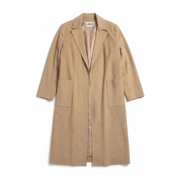Irene Herbert Tulsa Jackets & Blazers - Vintage Irene Herbert’s Small Beige Faux Suede Duster Coat Open Front Trench